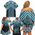 Maori Tukutuku Taniko Motifs Family Matching Off Shoulder Short Dress and Hawaiian Shirt Turquoise Poutama Mix Kowhaiwhai