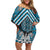 Maori Tukutuku Taniko Motifs Family Matching Off Shoulder Short Dress and Hawaiian Shirt Turquoise Poutama Mix Kowhaiwhai