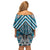 Maori Tukutuku Taniko Motifs Family Matching Off Shoulder Short Dress and Hawaiian Shirt Turquoise Poutama Mix Kowhaiwhai