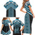 Maori Tukutuku Taniko Motifs Family Matching Short Sleeve Bodycon Dress and Hawaiian Shirt Turquoise Poutama Mix Kowhaiwhai