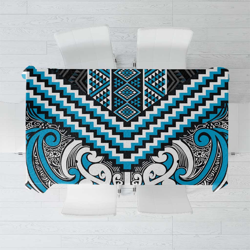 Maori Tukutuku Taniko Motifs Tablecloth Turquoise Poutama Mix Kowhaiwhai