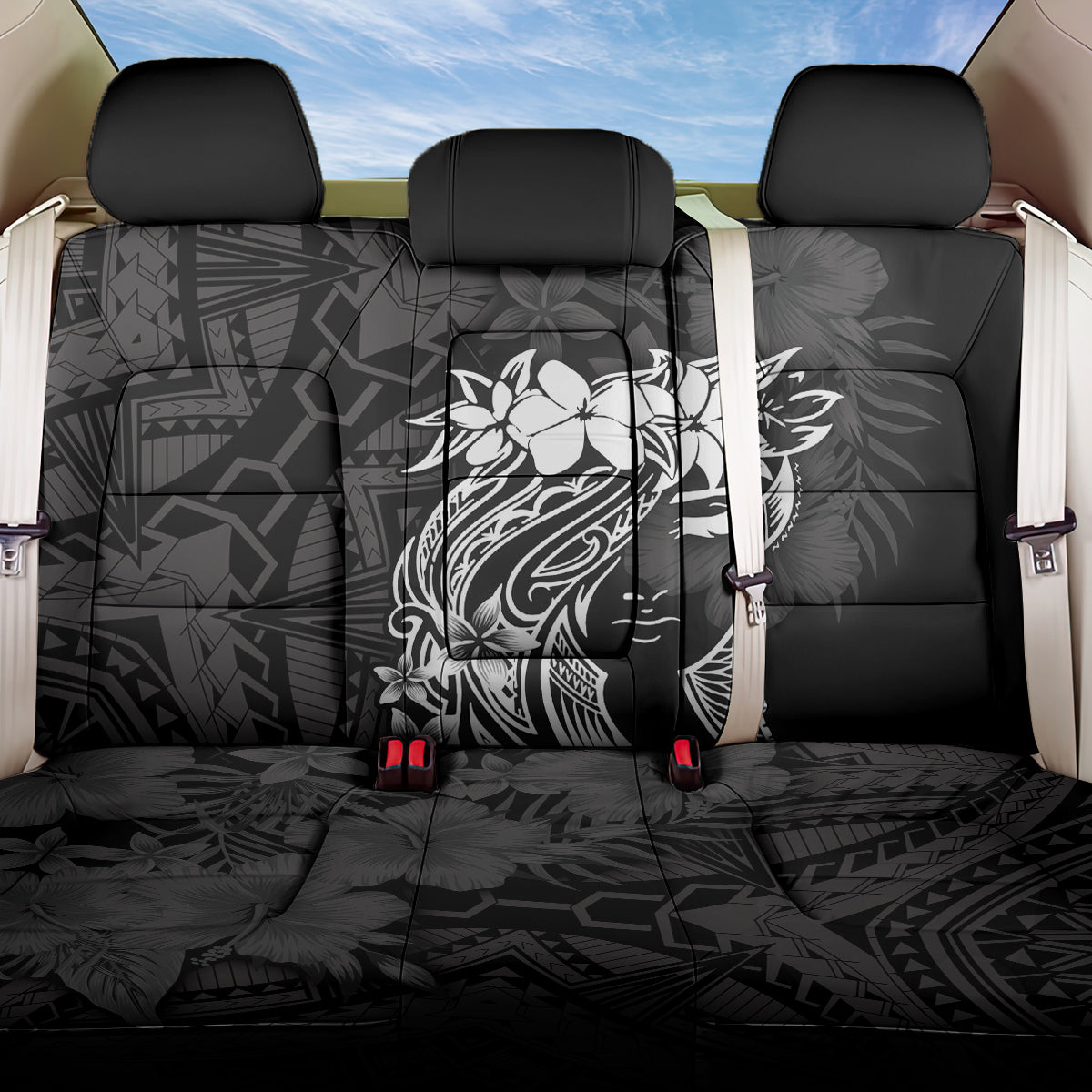 Polynesian Women's Day Back Car Seat Cover Plumeria Passion - Black LT7 One Size Black - Polynesian Pride