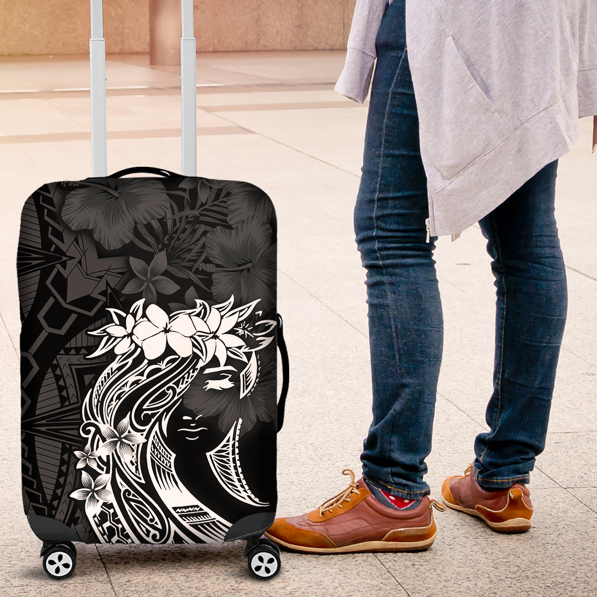 Polynesian Women's Day Luggage Cover Plumeria Passion - Black LT7 Black - Polynesian Pride