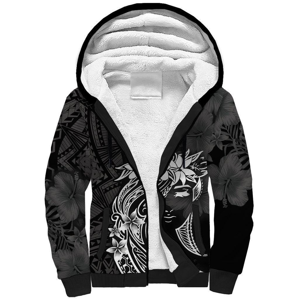 Polynesian Women's Day Sherpa Hoodie Plumeria Passion - Black LT7 Unisex Black - Polynesian Pride