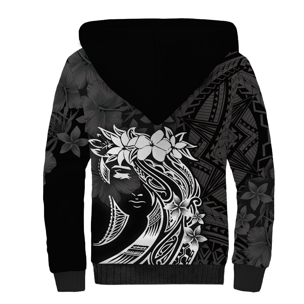 Polynesian Women's Day Sherpa Hoodie Plumeria Passion - Black LT7 - Polynesian Pride