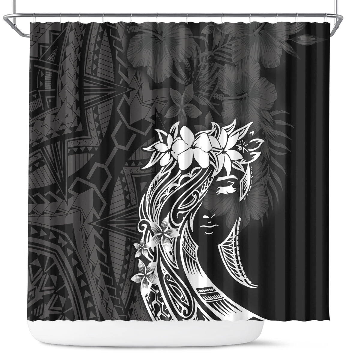 Polynesian Women's Day Shower Curtain Plumeria Passion - Black LT7 Black - Polynesian Pride