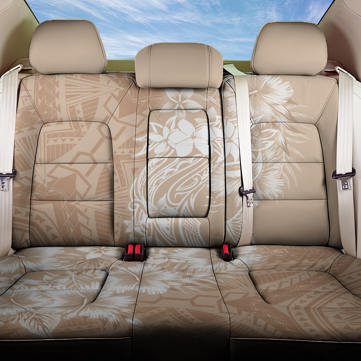 Polynesian Women's Day Back Car Seat Cover Plumeria Passion - Beige LT7 One Size Beige - Polynesian Pride