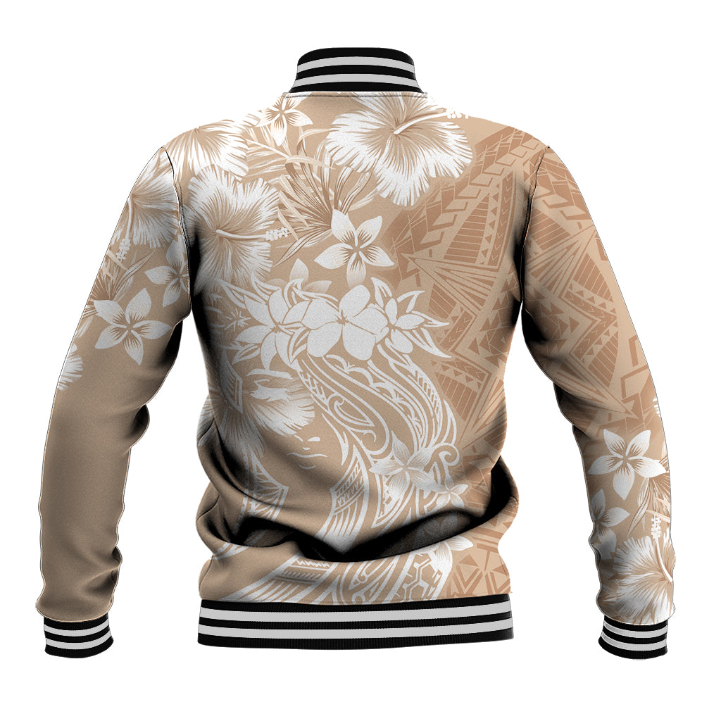 Polynesian Women's Day Baseball Jacket Plumeria Passion - Beige LT7 - Polynesian Pride