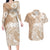 Polynesian Women's Day Couples Matching Long Sleeve Bodycon Dress and Hawaiian Shirt Plumeria Passion - Beige LT7 Beige - Polynesian Pride