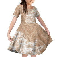 Polynesian Women's Day Kid Short Sleeve Dress Plumeria Passion - Beige LT7 KID Beige - Polynesian Pride