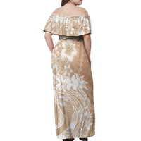 Polynesian Women's Day Off Shoulder Maxi Dress Plumeria Passion - Beige LT7 - Polynesian Pride