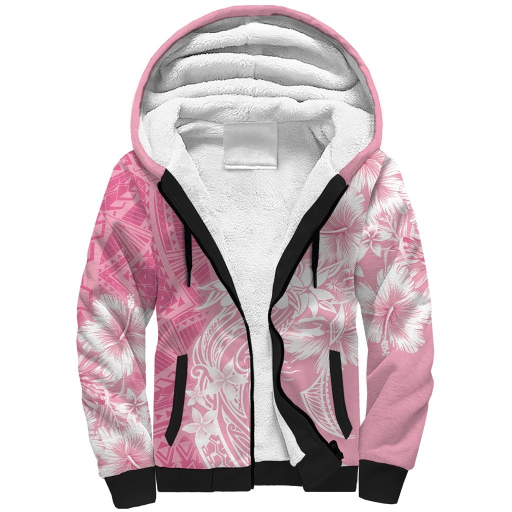Polynesian Women's Day Sherpa Hoodie Plumeria Passion - Pink LT7 Unisex Pink - Polynesian Pride