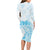 Polynesian Women's Day Long Sleeve Bodycon Dress Plumeria Passion - Turquoise LT7 - Polynesian Pride