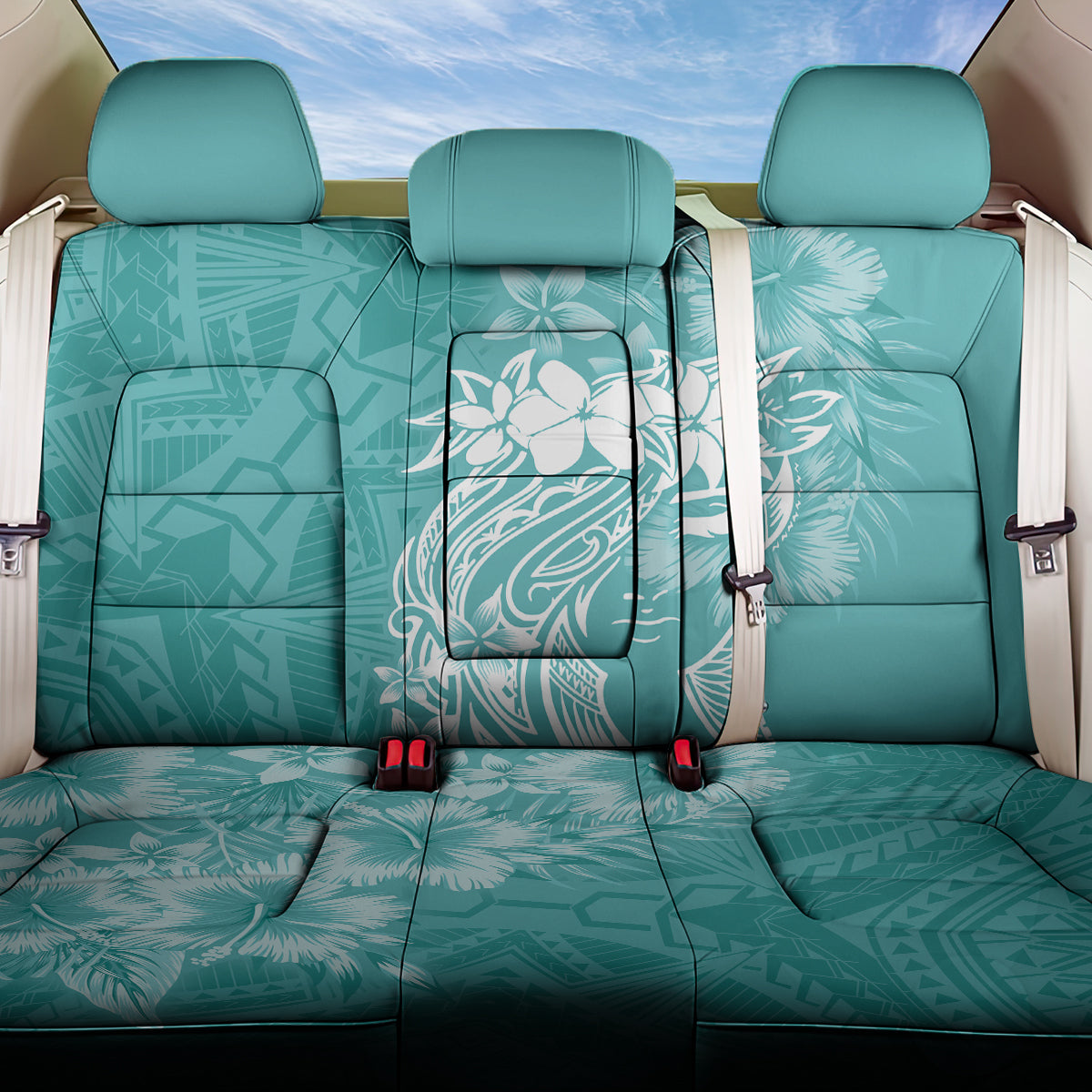 Polynesian Women's Day Back Car Seat Cover Plumeria Passion - Teal LT7 One Size Teal - Polynesian Pride