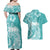 Polynesian Women's Day Couples Matching Off Shoulder Maxi Dress and Hawaiian Shirt Plumeria Passion - Teal LT7 - Polynesian Pride