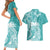 Polynesian Women's Day Couples Matching Short Sleeve Bodycon Dress and Hawaiian Shirt Plumeria Passion - Teal LT7 - Polynesian Pride