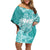 Polynesian Women's Day Family Matching Off Shoulder Short Dress and Hawaiian Shirt Plumeria Passion - Teal LT7 Mom's Dress Teal - Polynesian Pride