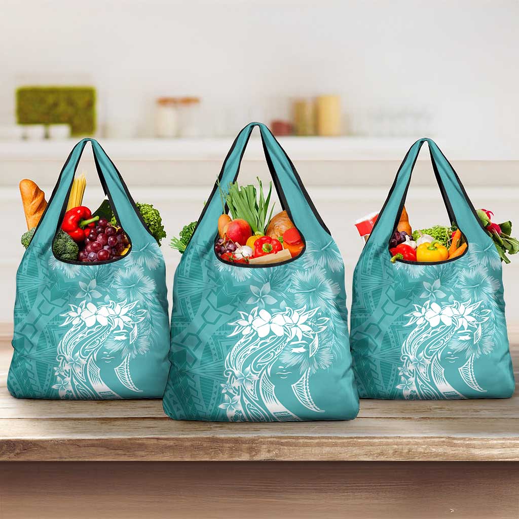 Polynesian Women's Day Grocery Bag Plumeria Passion - Teal LT7 3-pack One Size Teal - Polynesian Pride