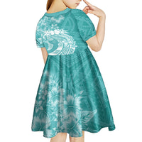 Polynesian Women's Day Kid Short Sleeve Dress Plumeria Passion - Teal LT7 - Polynesian Pride