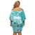 Polynesian Women's Day Off Shoulder Short Dress Plumeria Passion - Teal LT7 - Polynesian Pride