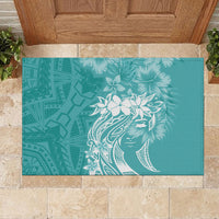Polynesian Women's Day Rubber Doormat Plumeria Passion - Teal LT7 - Polynesian Pride
