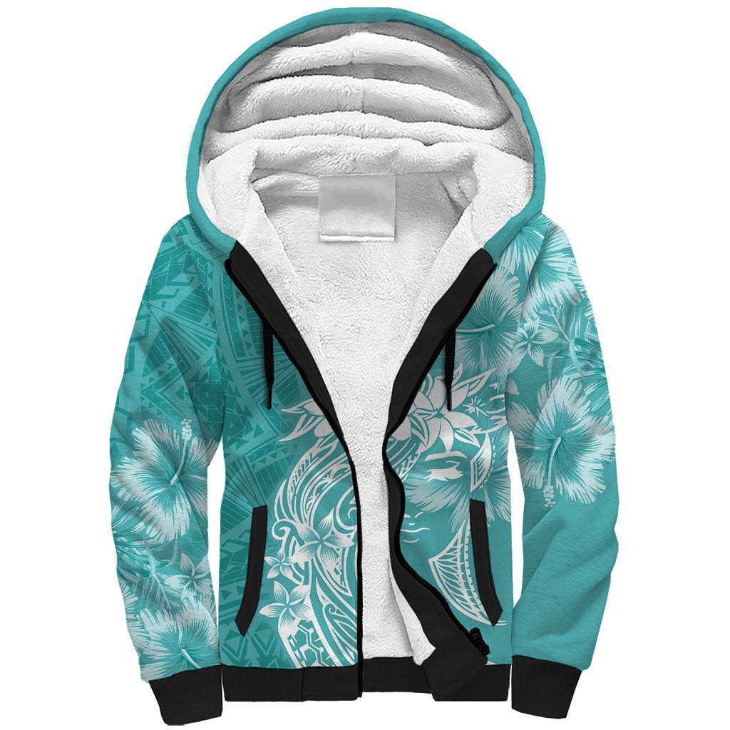Polynesian Women's Day Sherpa Hoodie Plumeria Passion - Teal LT7 Unisex Teal - Polynesian Pride