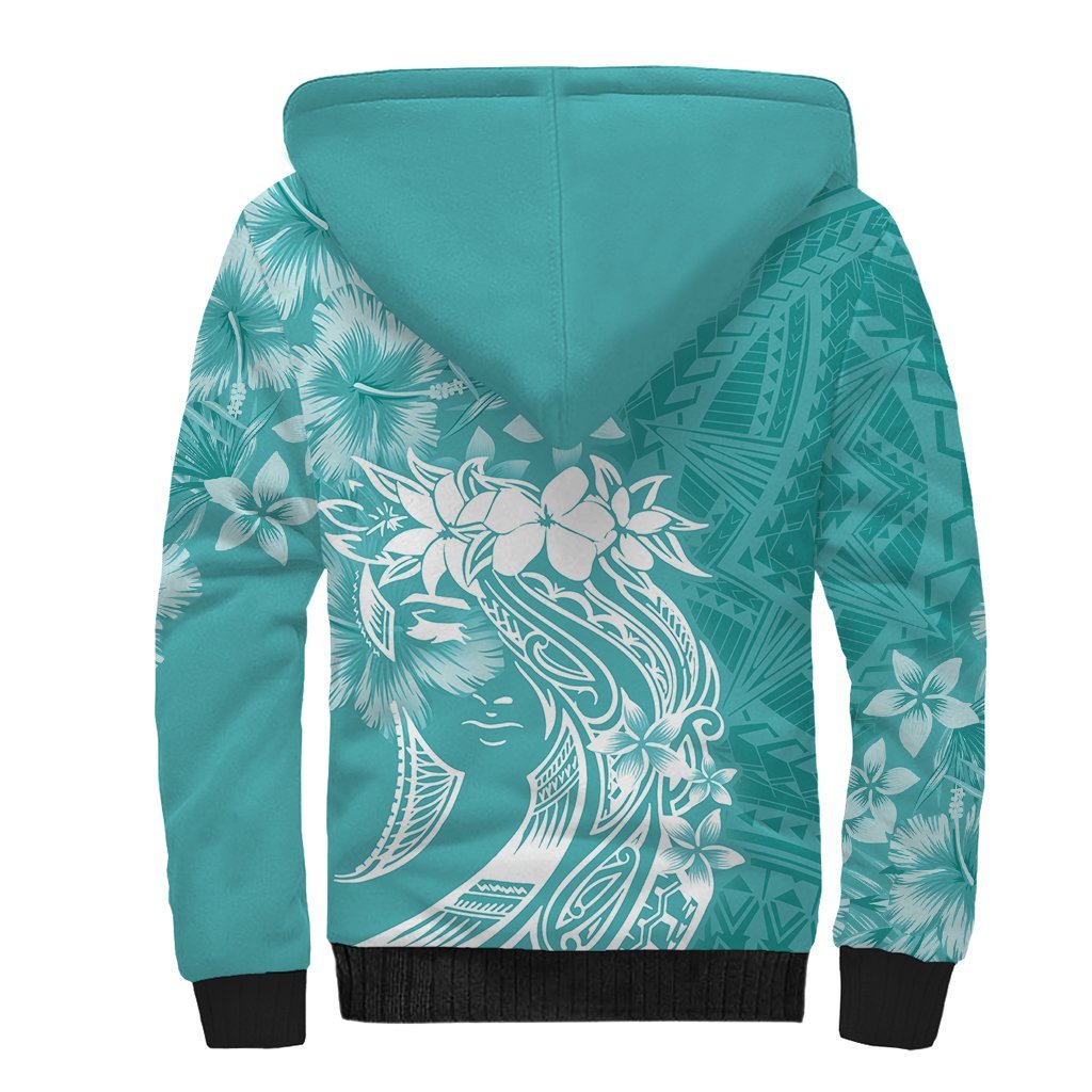 Polynesian Women's Day Sherpa Hoodie Plumeria Passion - Teal LT7 - Polynesian Pride