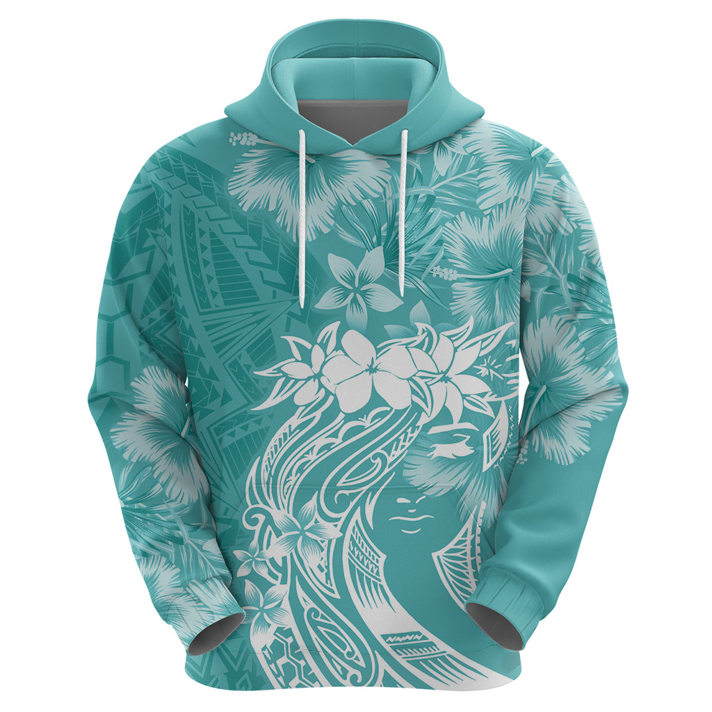 Polynesian Women's Day Zip Hoodie Plumeria Passion - Teal LT7 - Polynesian Pride