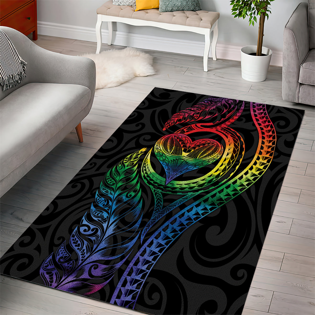 New Zealand Pride Area Rug Takatapui Rainbow Fern LT7 - Polynesian Pride