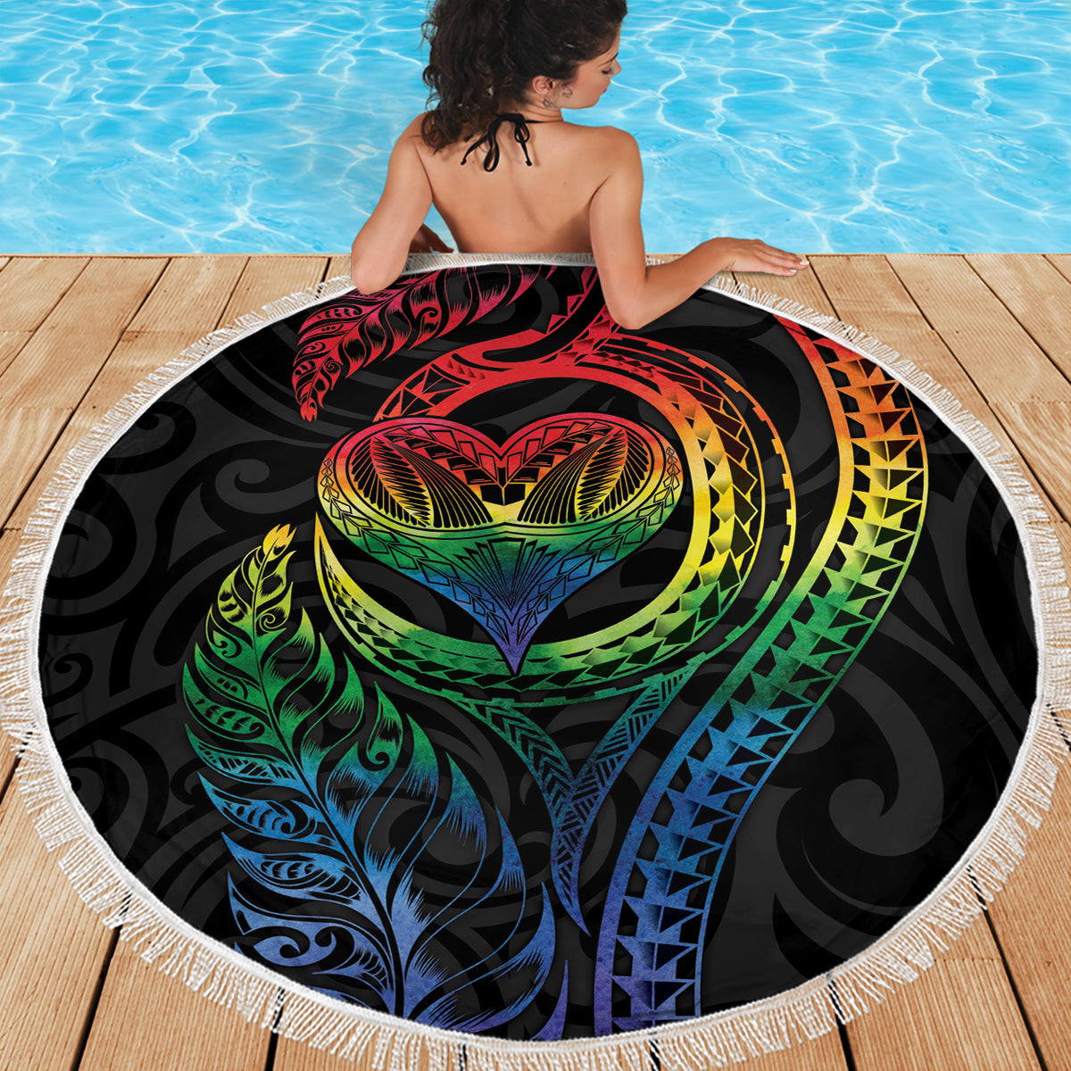 New Zealand Pride Beach Blanket Takatapui Rainbow Fern LT7 - Polynesian Pride