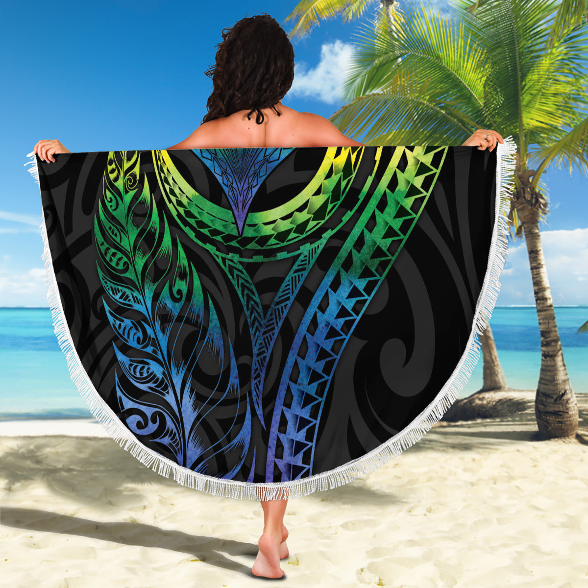 New Zealand Pride Beach Blanket Takatapui Rainbow Fern LT7 - Polynesian Pride