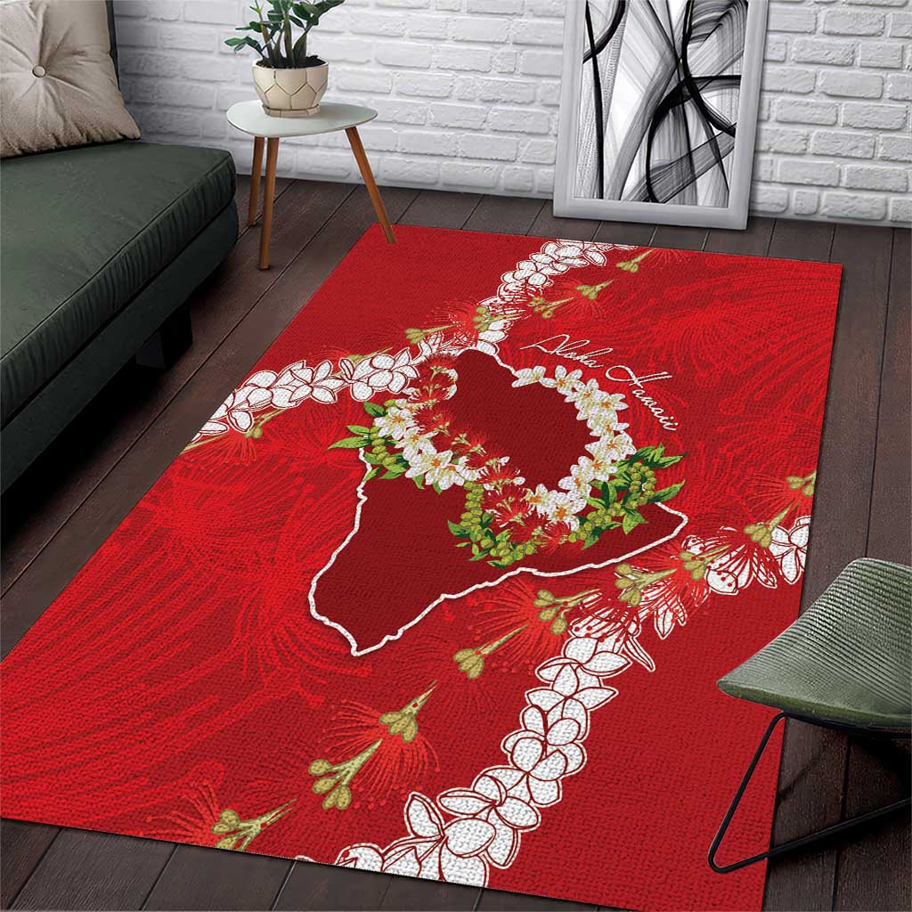 Hawaii Island Flowers Lei Area Rug Ohia Lehua Scarlet Red LT7 Red - Polynesian Pride
