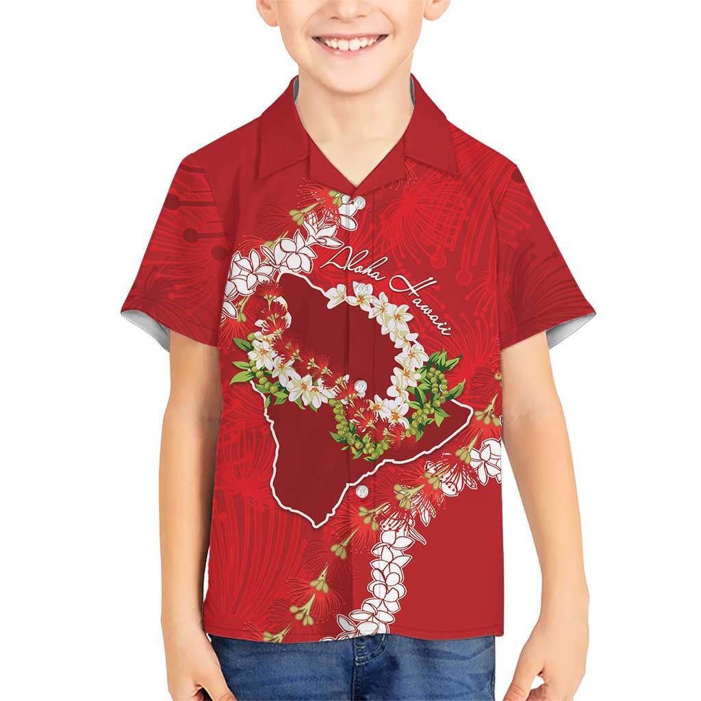 Hawaii Island Flowers Lei Kid Hawaiian Shirt Ohia Lehua Scarlet Red LT7 Kid Red - Polynesian Pride