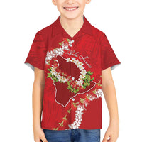 Hawaii Island Flowers Lei Kid Hawaiian Shirt Ohia Lehua Scarlet Red LT7 Kid Red - Polynesian Pride