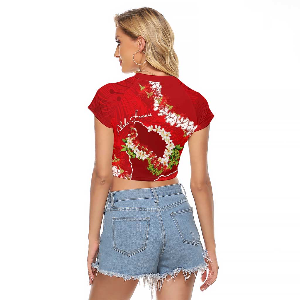 Hawaii Island Flowers Lei Raglan Cropped T Shirt Ohia Lehua