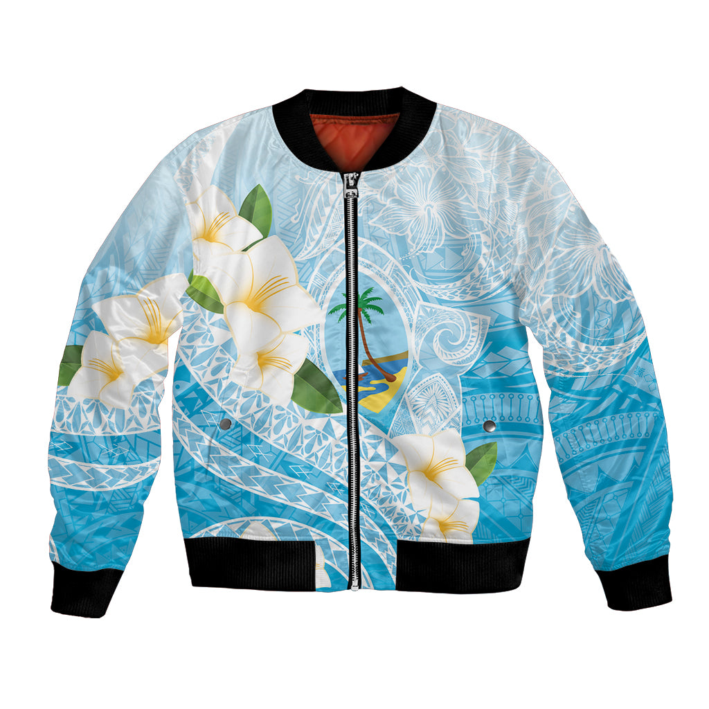 Guam Chamorro Guasali Flowers Bomber Jacket Aqua Gradient LT7 Unisex Aquamarine - Polynesian Pride