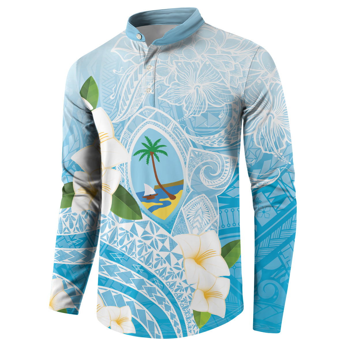 Guam Chamorro Guasali Flowers Button Sweatshirt Aqua Gradient LT7 - Polynesian Pride