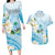 Guam Chamorro Guasali Flowers Couples Matching Long Sleeve Bodycon Dress and Hawaiian Shirt Aqua Gradient