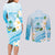 Guam Chamorro Guasali Flowers Couples Matching Long Sleeve Bodycon Dress and Long Sleeve Button Shirt Aqua Gradient