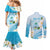 Guam Chamorro Guasali Flowers Couples Matching Mermaid Dress and Long Sleeve Button Shirt Aqua Gradient