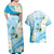 Guam Chamorro Guasali Flowers Couples Matching Off Shoulder Maxi Dress and Hawaiian Shirt Aqua Gradient