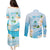 Guam Chamorro Guasali Flowers Couples Matching Puletasi and Long Sleeve Button Shirt Aqua Gradient