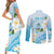 Guam Chamorro Guasali Flowers Couples Matching Short Sleeve Bodycon Dress and Long Sleeve Button Shirt Aqua Gradient