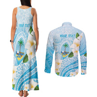 Guam Chamorro Guasali Flowers Couples Matching Tank Maxi Dress and Long Sleeve Button Shirt Aqua Gradient LT7 - Polynesian Pride
