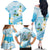 Guam Chamorro Guasali Flowers Family Matching Off The Shoulder Long Sleeve Dress and Hawaiian Shirt Aqua Gradient