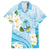 Guam Chamorro Guasali Flowers Family Matching Off The Shoulder Long Sleeve Dress and Hawaiian Shirt Aqua Gradient