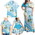 Guam Chamorro Guasali Flowers Family Matching Off Shoulder Maxi Dress and Hawaiian Shirt Aqua Gradient