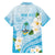 Guam Chamorro Guasali Flowers Family Matching Off Shoulder Short Dress and Hawaiian Shirt Aqua Gradient