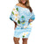 Guam Chamorro Guasali Flowers Family Matching Off Shoulder Short Dress and Hawaiian Shirt Aqua Gradient