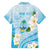 Guam Chamorro Guasali Flowers Family Matching Short Sleeve Bodycon Dress and Hawaiian Shirt Aqua Gradient